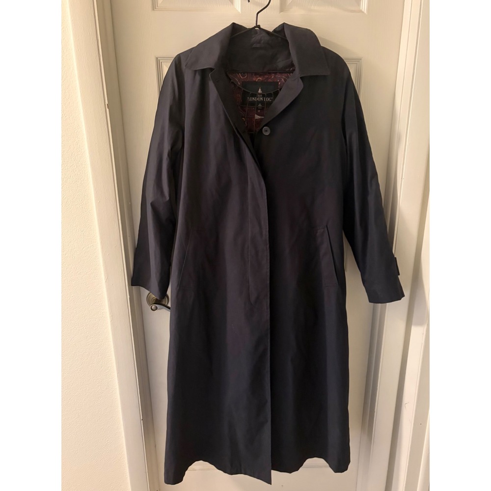 London Fog Womens 12R Black Rain Trench Coat Removable Liner Classic Hooded